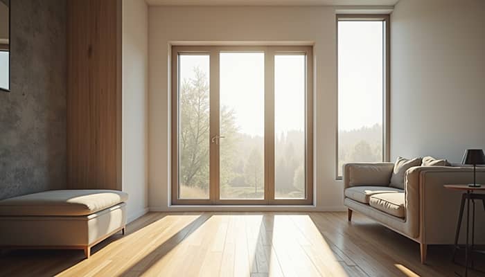 Eye-level view of energy-efficient window installed in a modern home