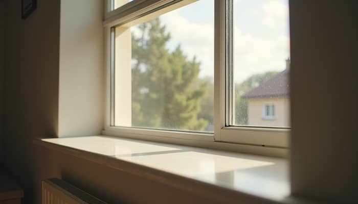 Double pane window installed in a Tulsa home, showing clear glass and frame